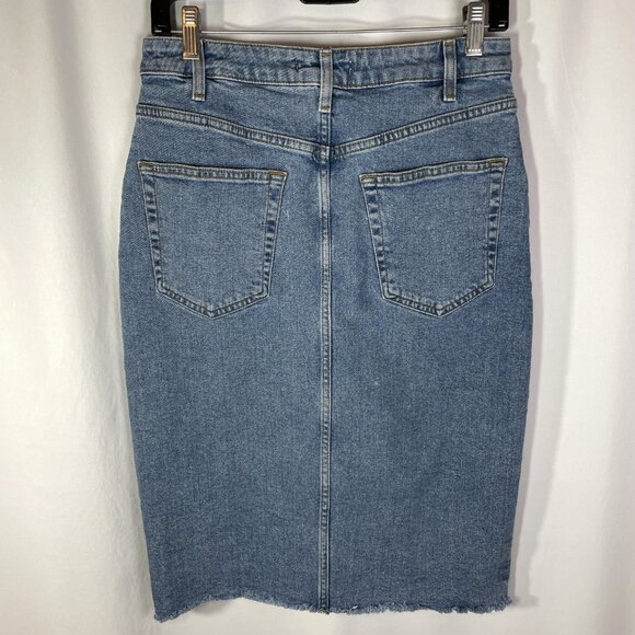 Denim Co Est 1969 Midi Jean Skirt Size 8 Light Wash Distressed Hem Front Slit - Picture 2 of 9